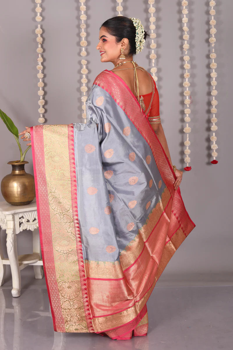 Grey Pure Katan Saree - Keya Seth Exclusive