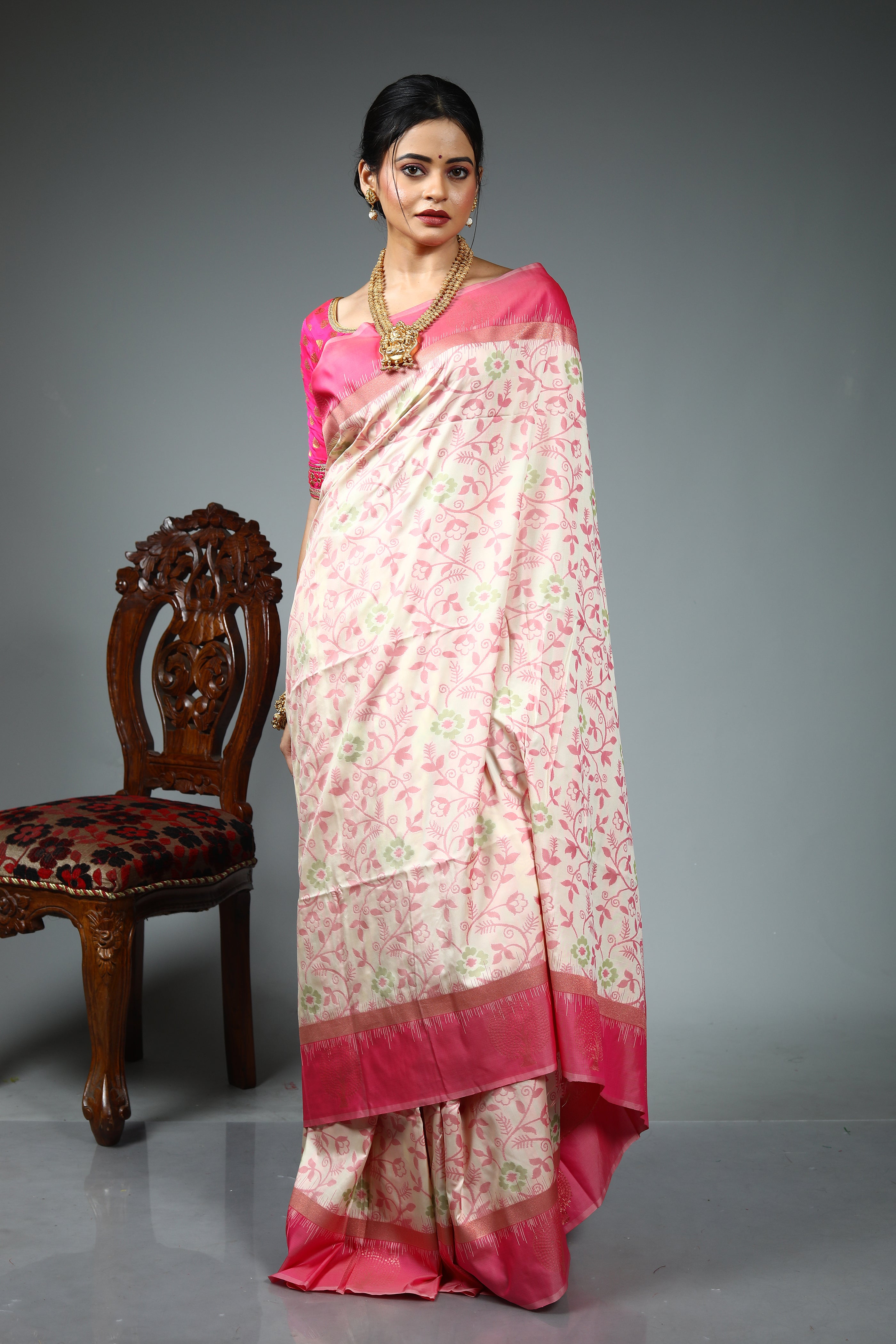 Light Pink Blended Katan Silk Saree