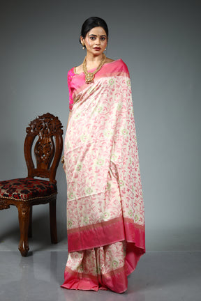 Light Pink Blended Katan Silk Saree