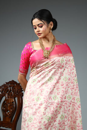Light Pink Blended Katan Silk Saree