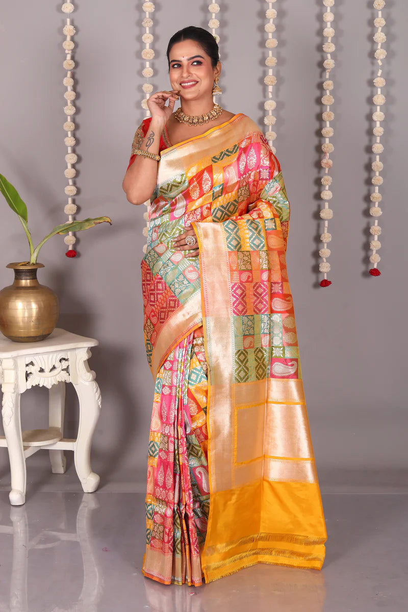 Multicolored Pure Katan Saree - Keya Seth Exclusive
