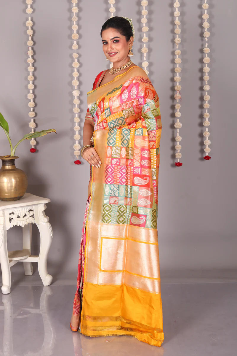 Multicolored Pure Katan Saree - Keya Seth Exclusive