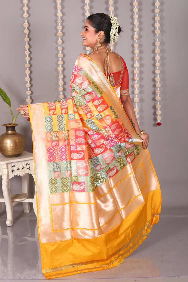 Multicolored Pure Katan Saree - Keya Seth Exclusive