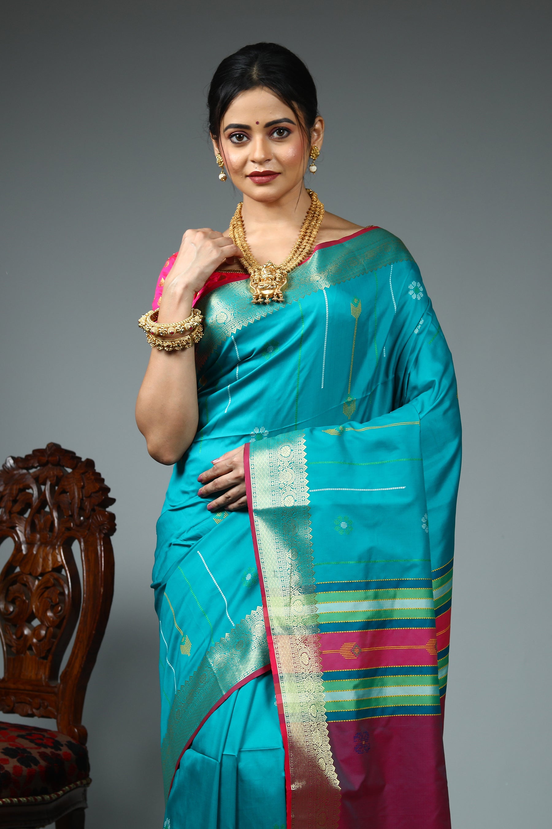 Sea Green Blended Silk Saree