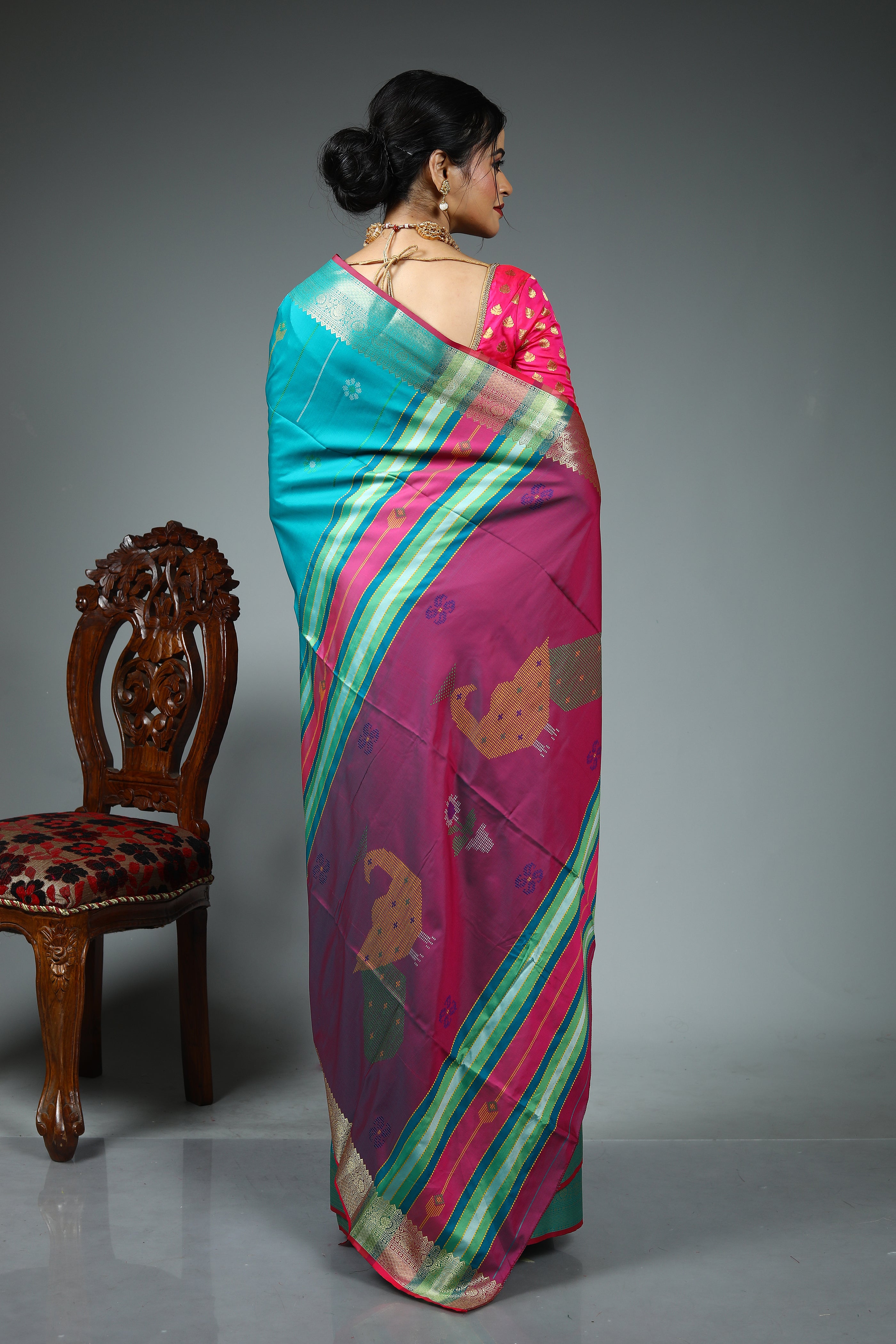 Sea Green Blended Silk Saree