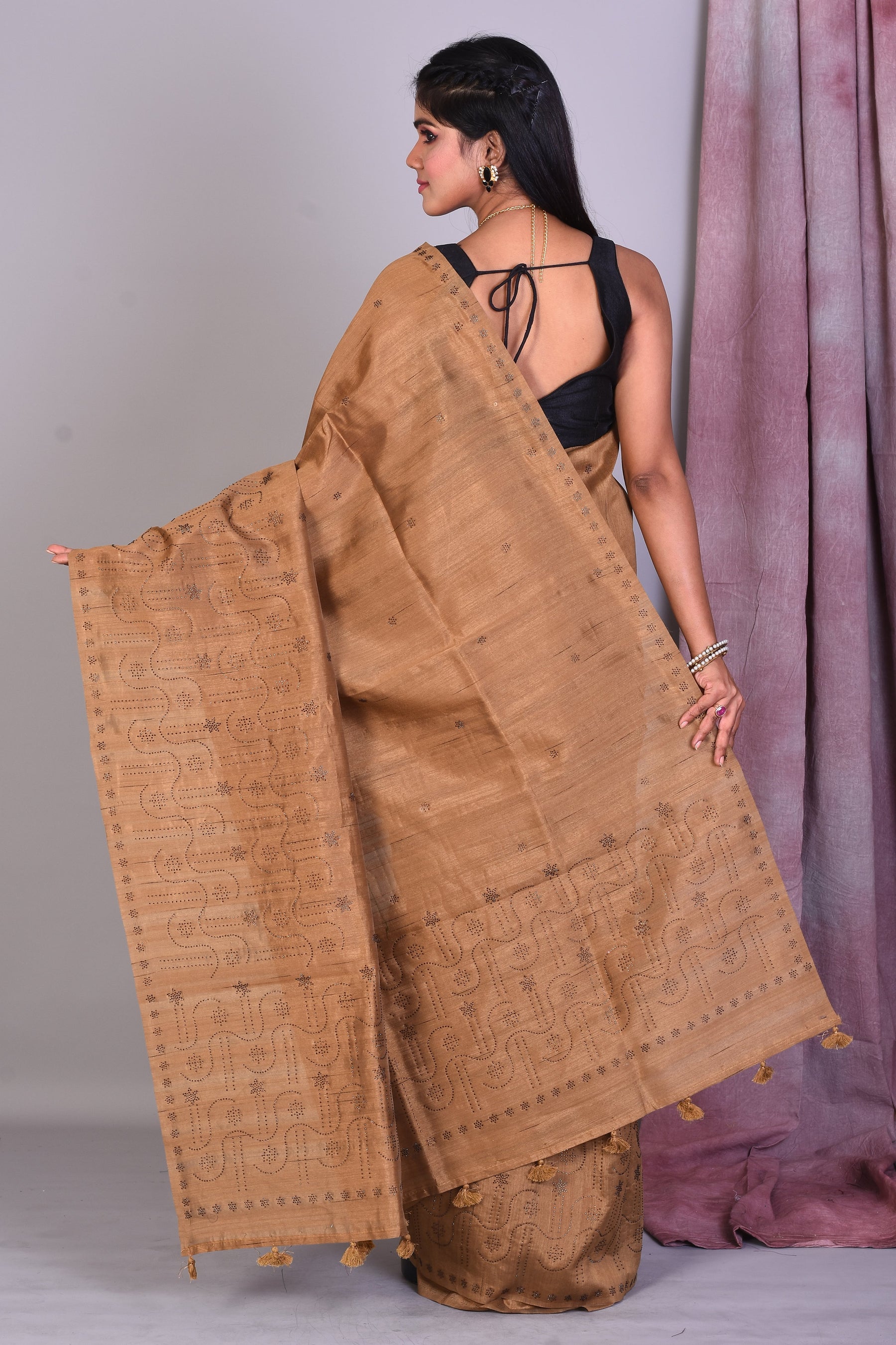 Beige Blended Art Silk Saree with Sequence Work - Keya Seth Exclusive