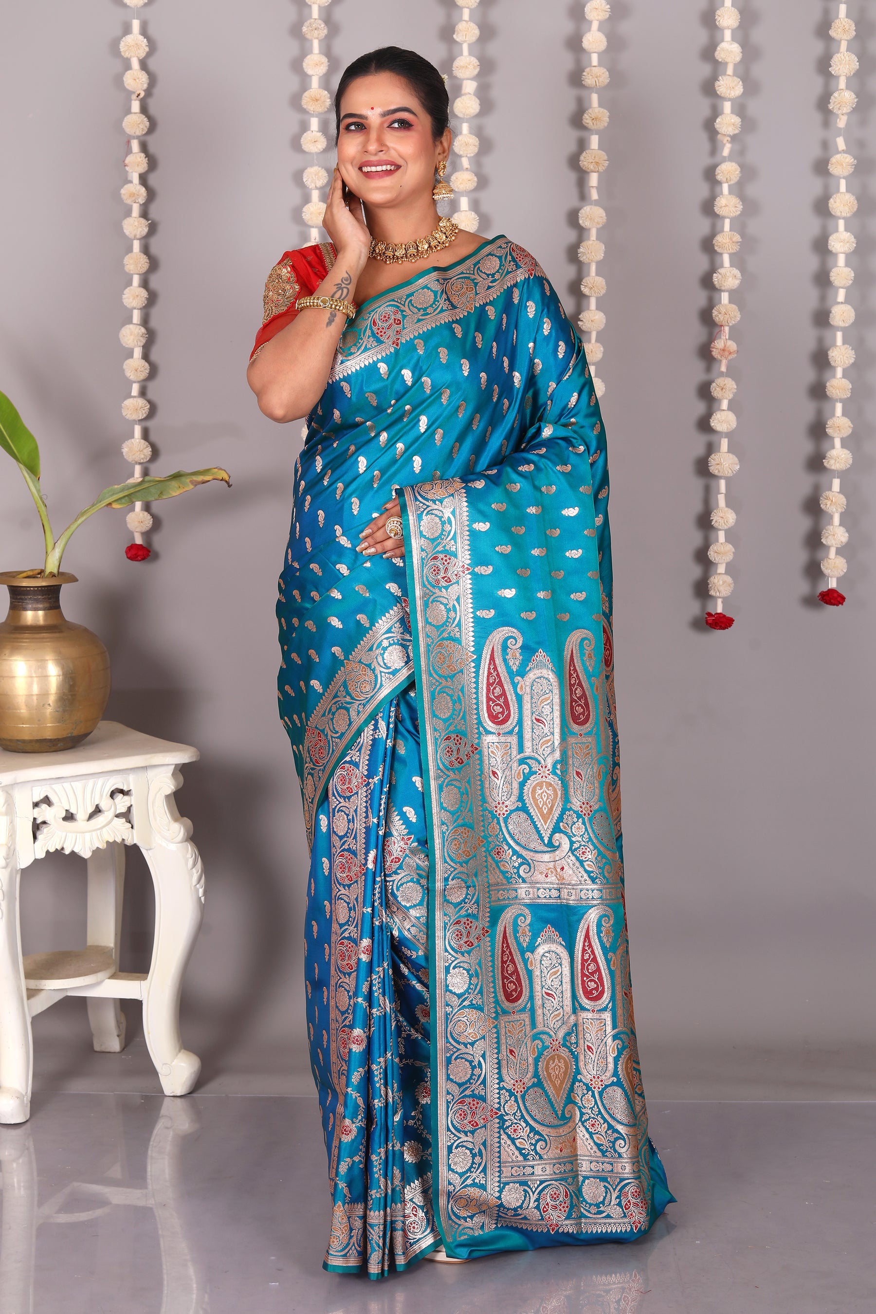 Firoza Blue Pure Banarasi Silk Saree - Keya Seth Exclusive