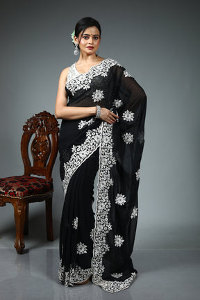Black Blended Georgette Saree