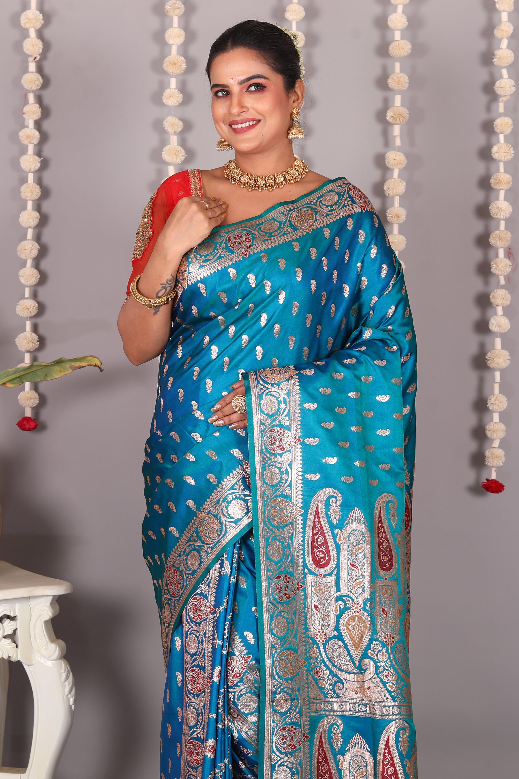 Firoza Blue Pure Banarasi Silk Saree - Keya Seth Exclusive