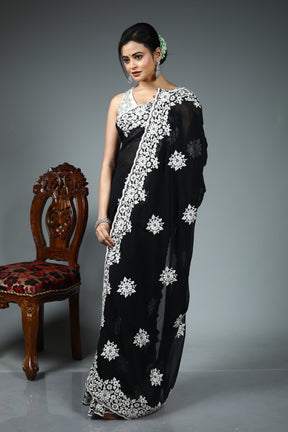 Black Blended Georgette Saree