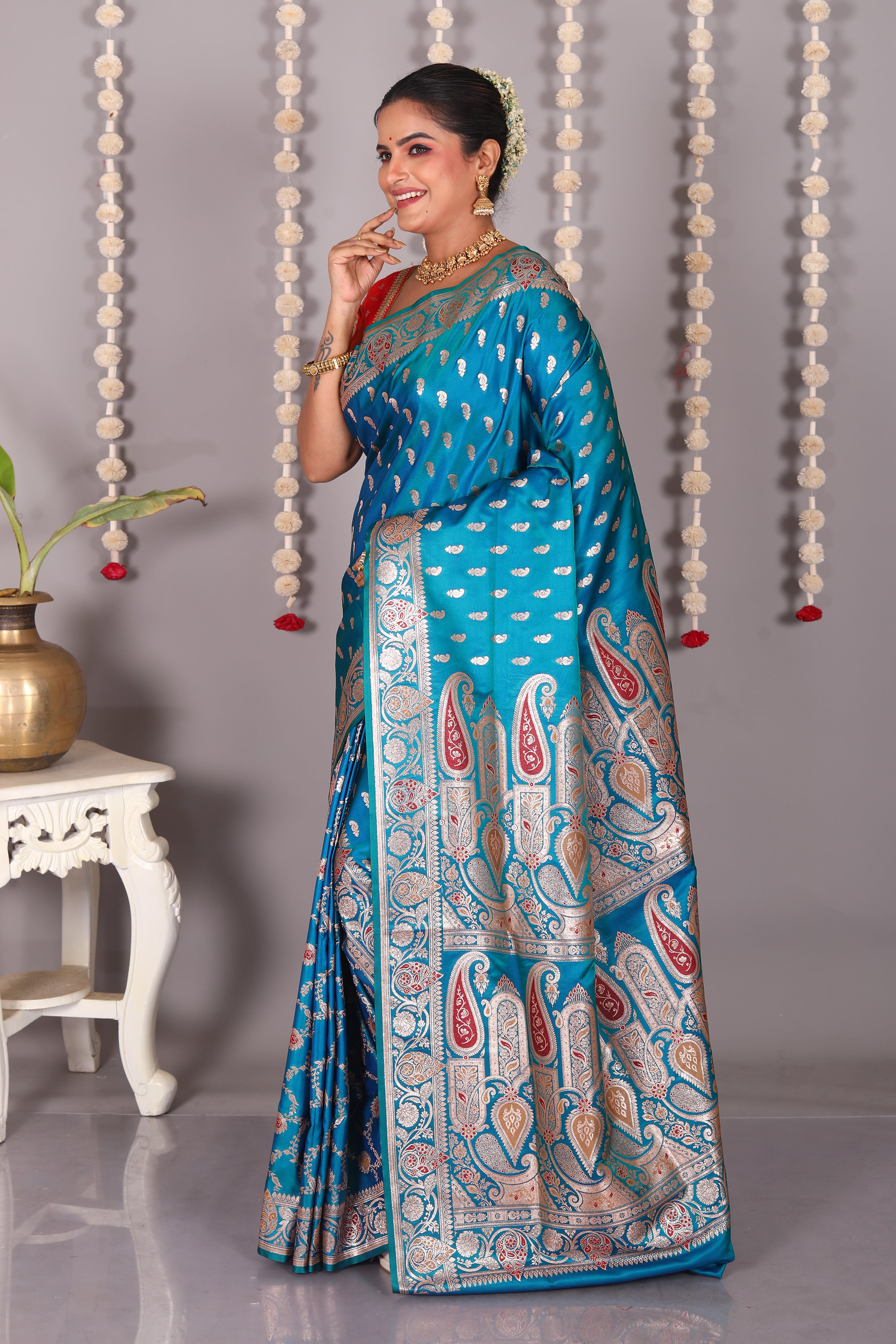 Firoza Blue Pure Banarasi Silk Saree - Keya Seth Exclusive