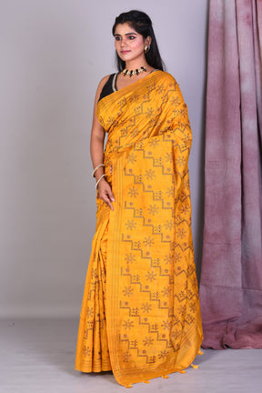 Yellow Blended Silk Saree with Threadwork - Keya Seth Exclusive