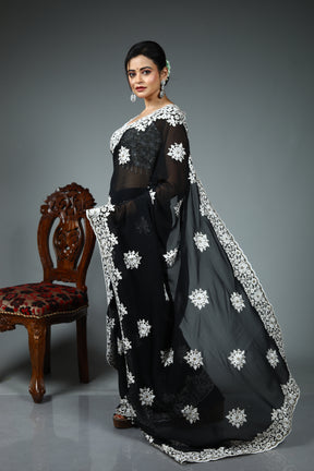 Black Blended Georgette Saree
