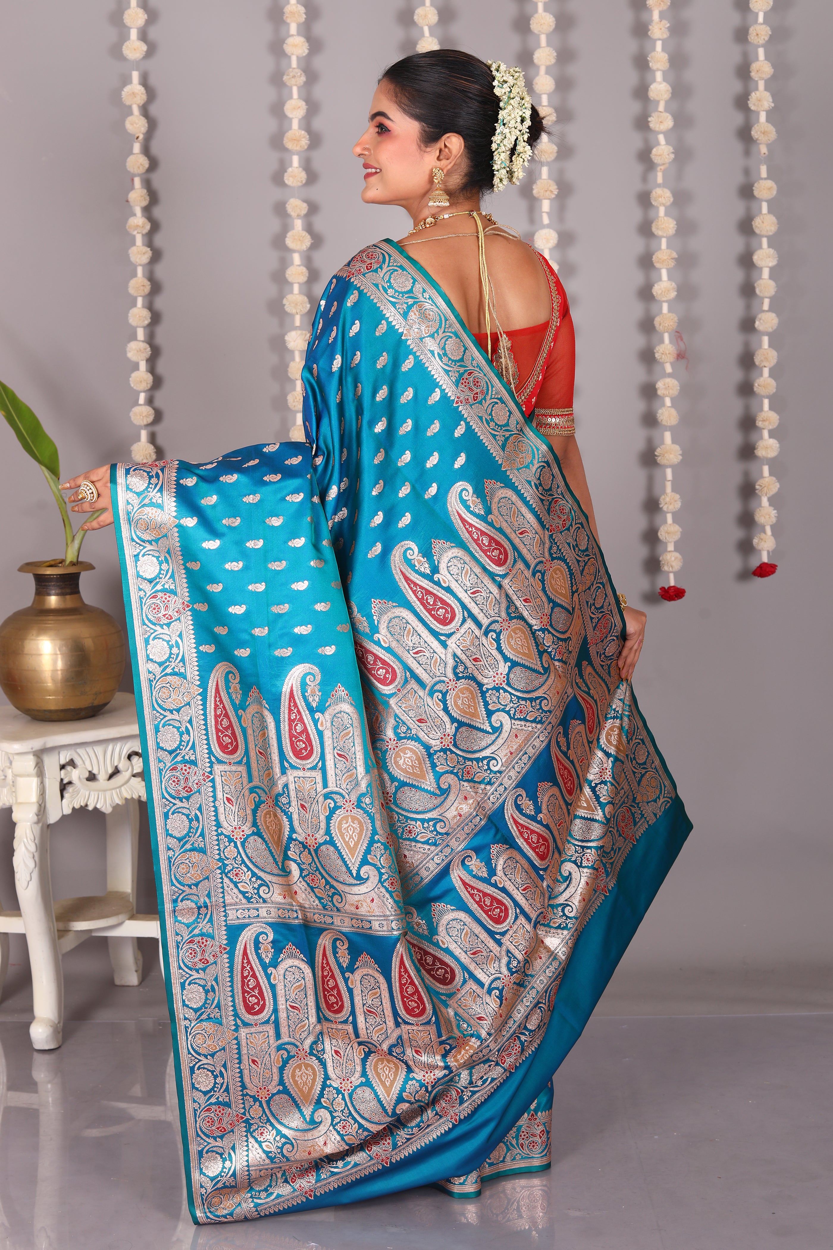 Firoza Blue Pure Banarasi Silk Saree - Keya Seth Exclusive