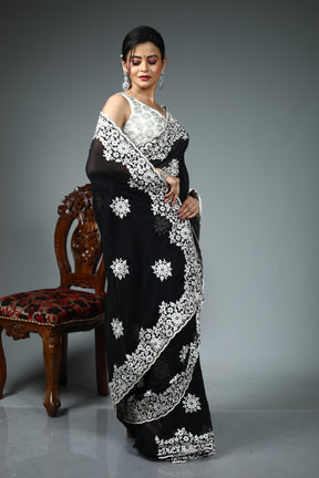 Black Blended Georgette Saree