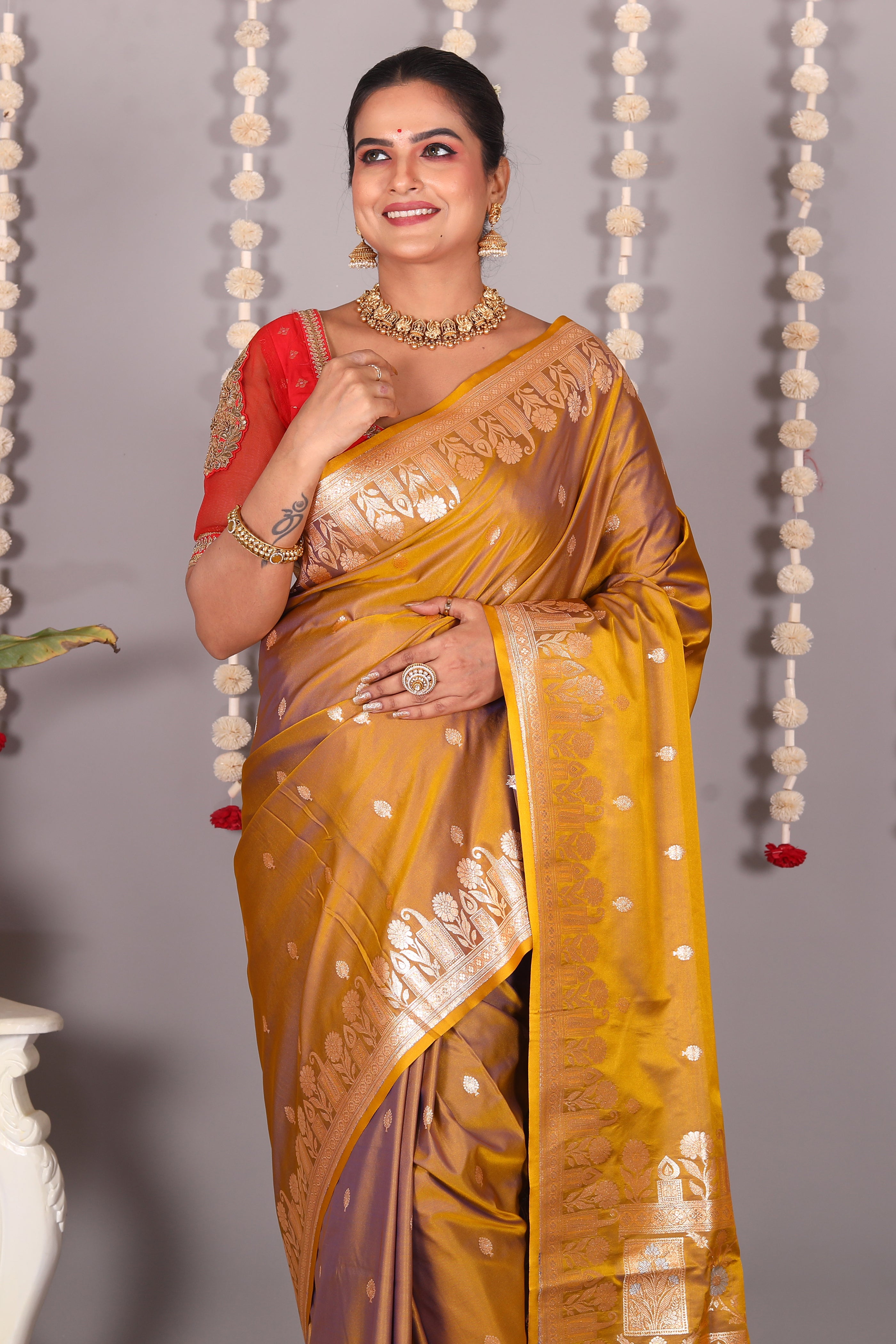 Brown Blended Mashru Katan Banarasi Silk Saree - Keya Seth Exclusive