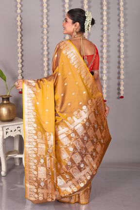 Brown Blended Mashru Katan Banarasi Silk Saree - Keya Seth Exclusive