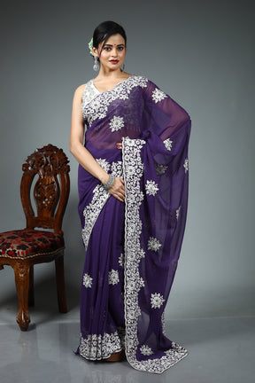 Purple Blended Georgette Saree