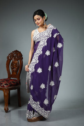 Purple Blended Georgette Saree