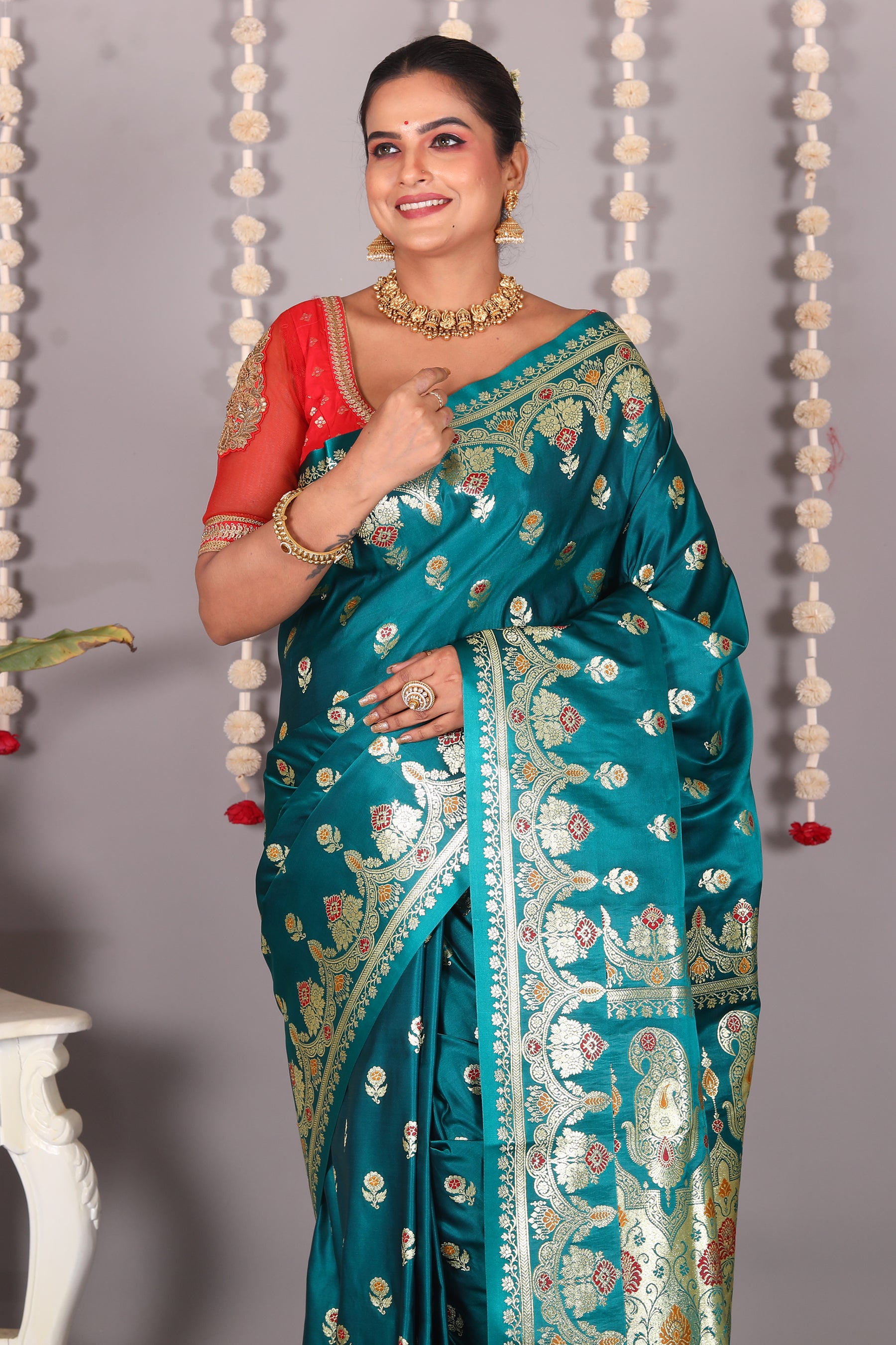 Bottle Green Pure Banarasi Silk Saree - Keya Seth Exclusive
