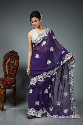 Purple Blended Georgette Saree