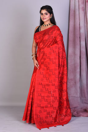 Red Blended Silk Saree with Threadwork - Keya Seth Exclusive