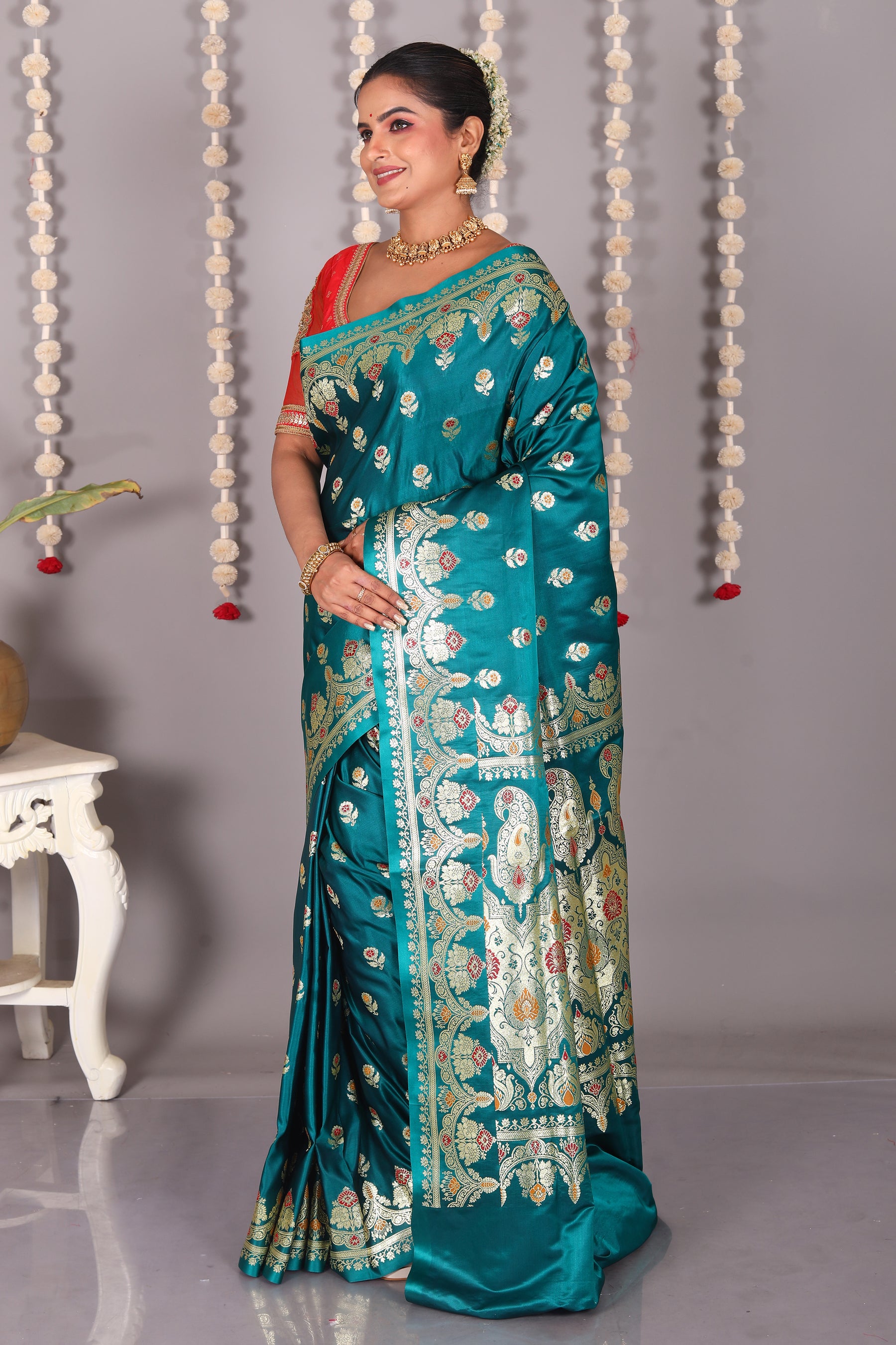 Bottle Green Pure Banarasi Silk Saree - Keya Seth Exclusive