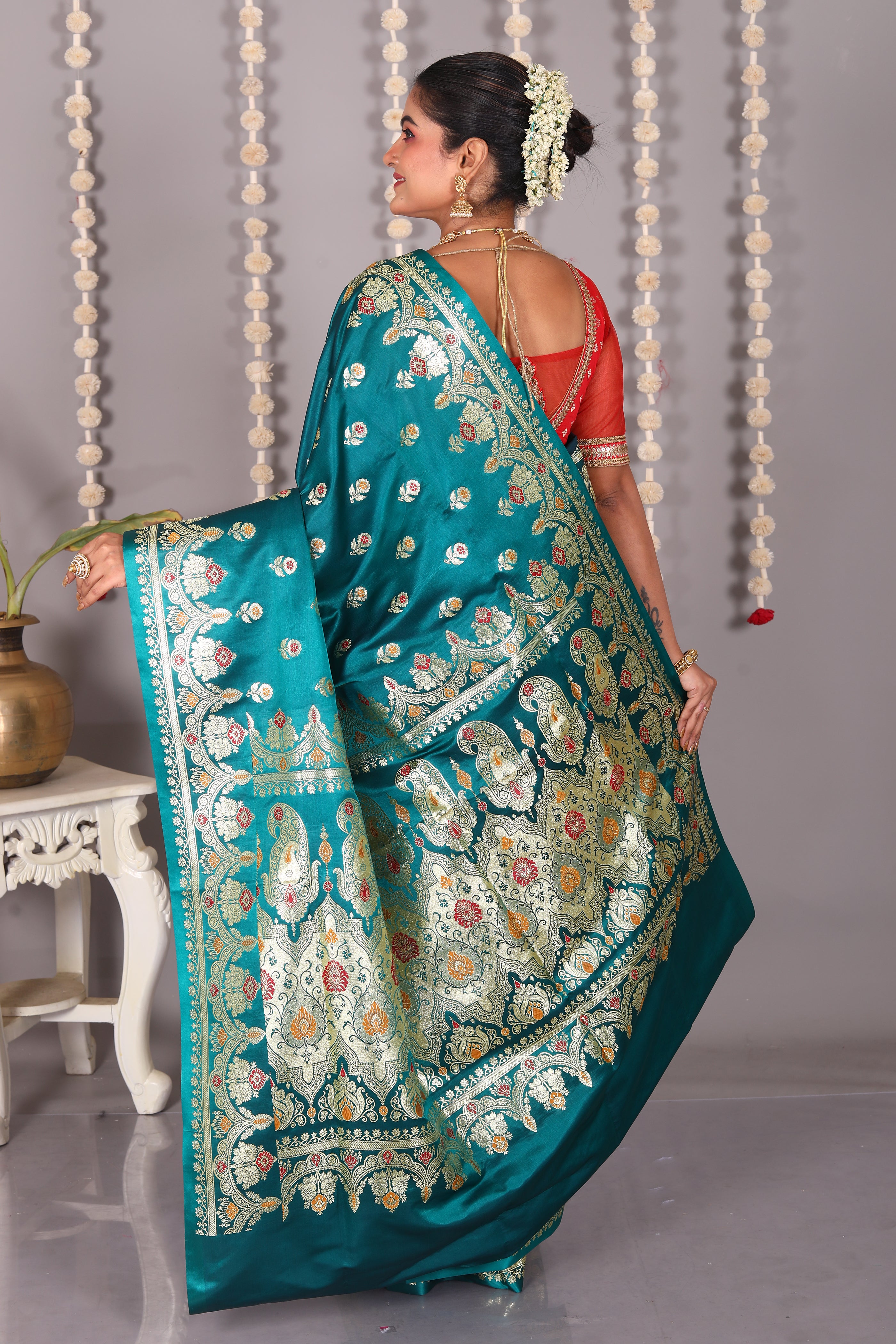 Bottle Green Pure Banarasi Silk Saree - Keya Seth Exclusive