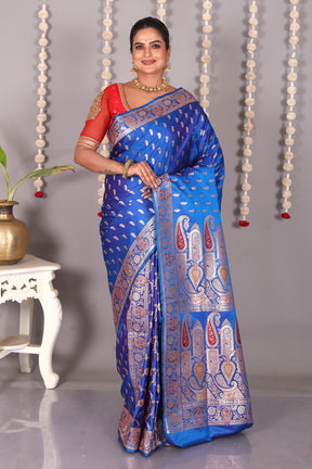 Royal Blue Pure Banarasi Silk Saree - Keya Seth Exclusive