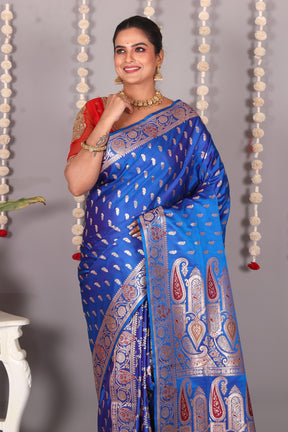 Royal Blue Pure Banarasi Silk Saree - Keya Seth Exclusive