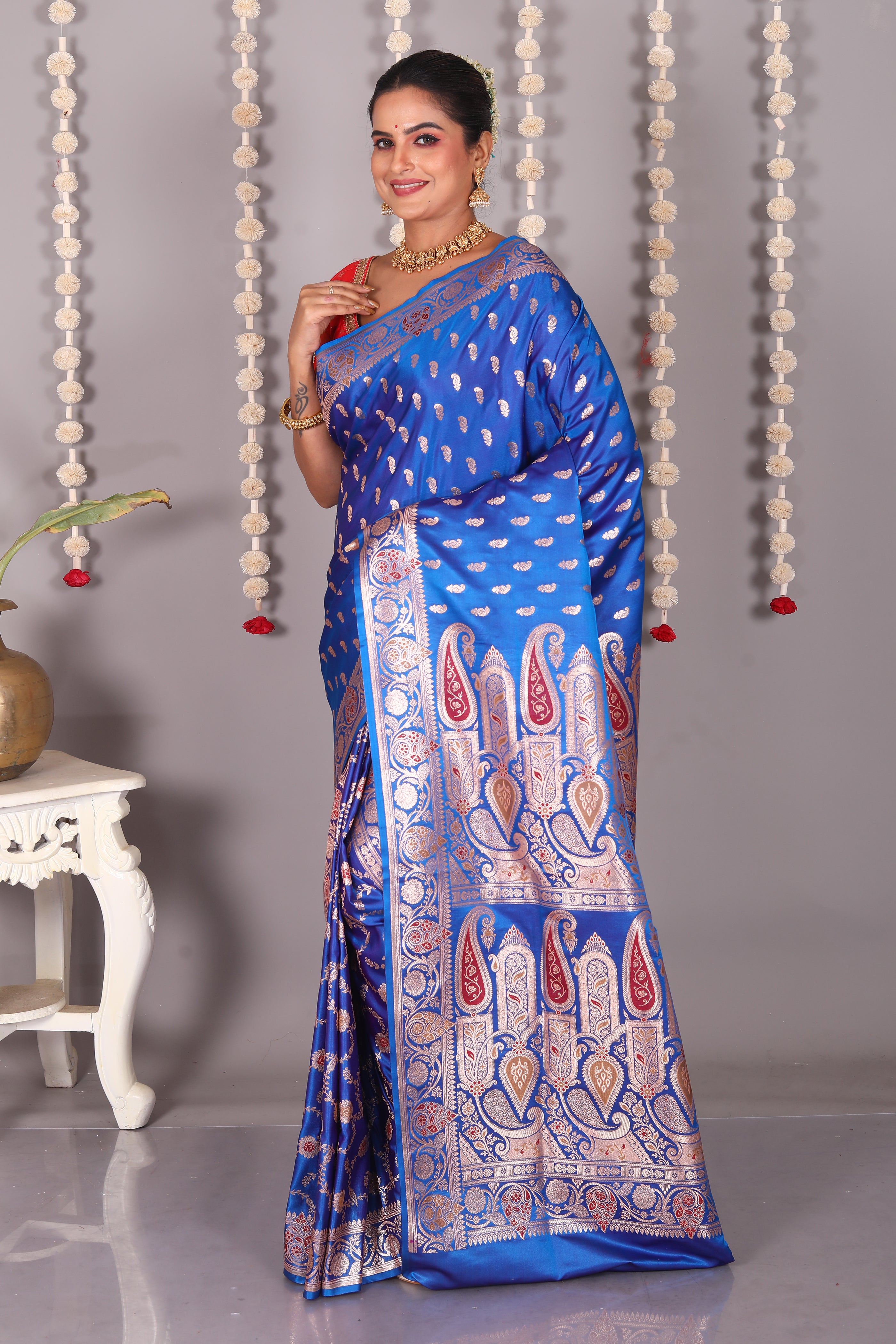 Royal Blue Pure Banarasi Silk Saree - Keya Seth Exclusive
