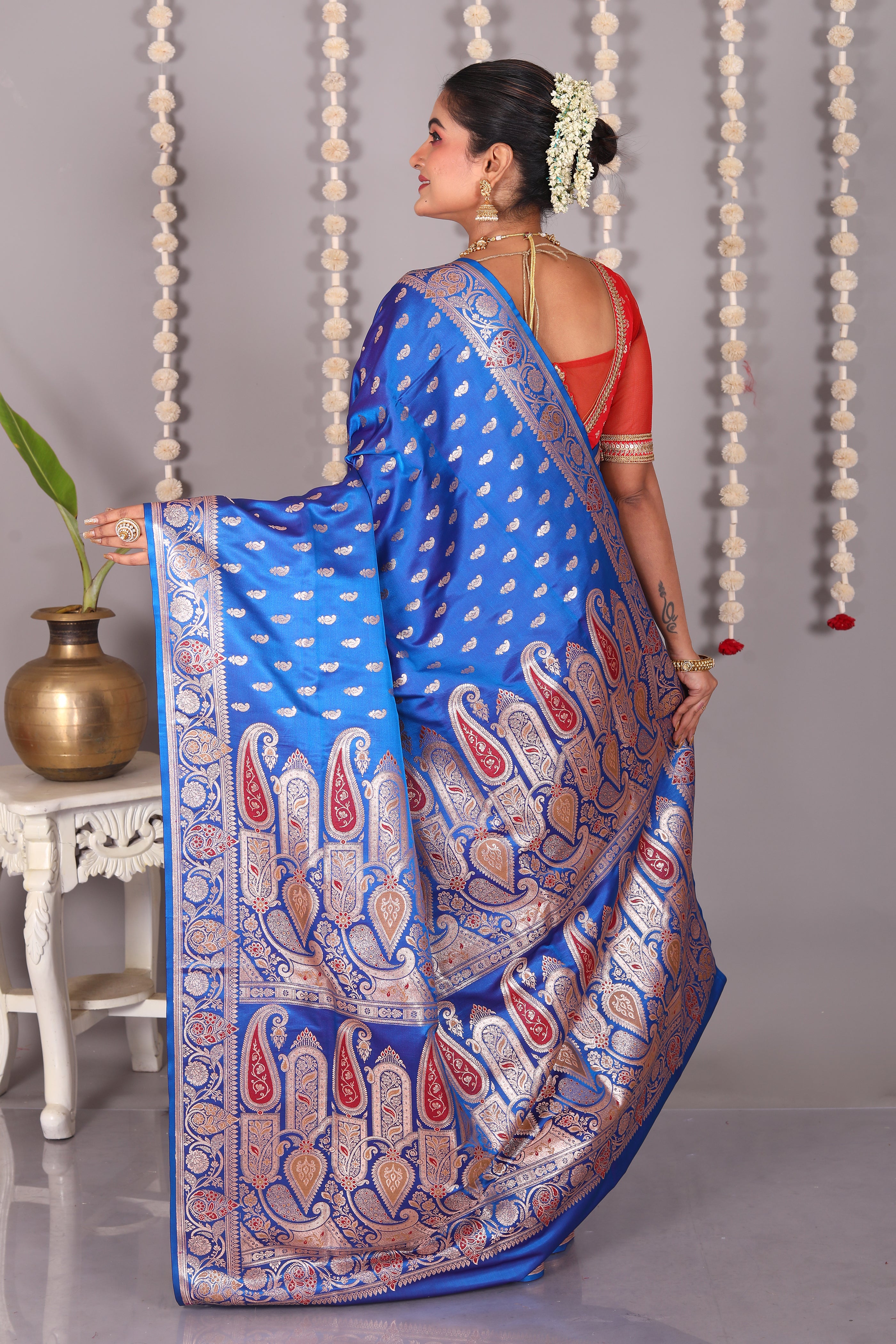 Royal Blue Pure Banarasi Silk Saree - Keya Seth Exclusive