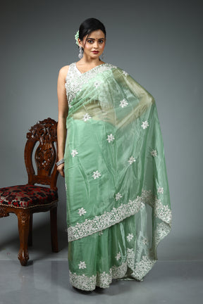 Light Green Blended Jimmy Choo Saree