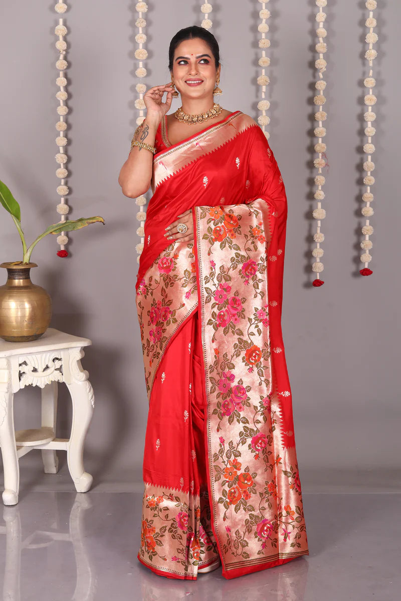 Red Pure Katan Silk Saree - Keya Seth Exclusive