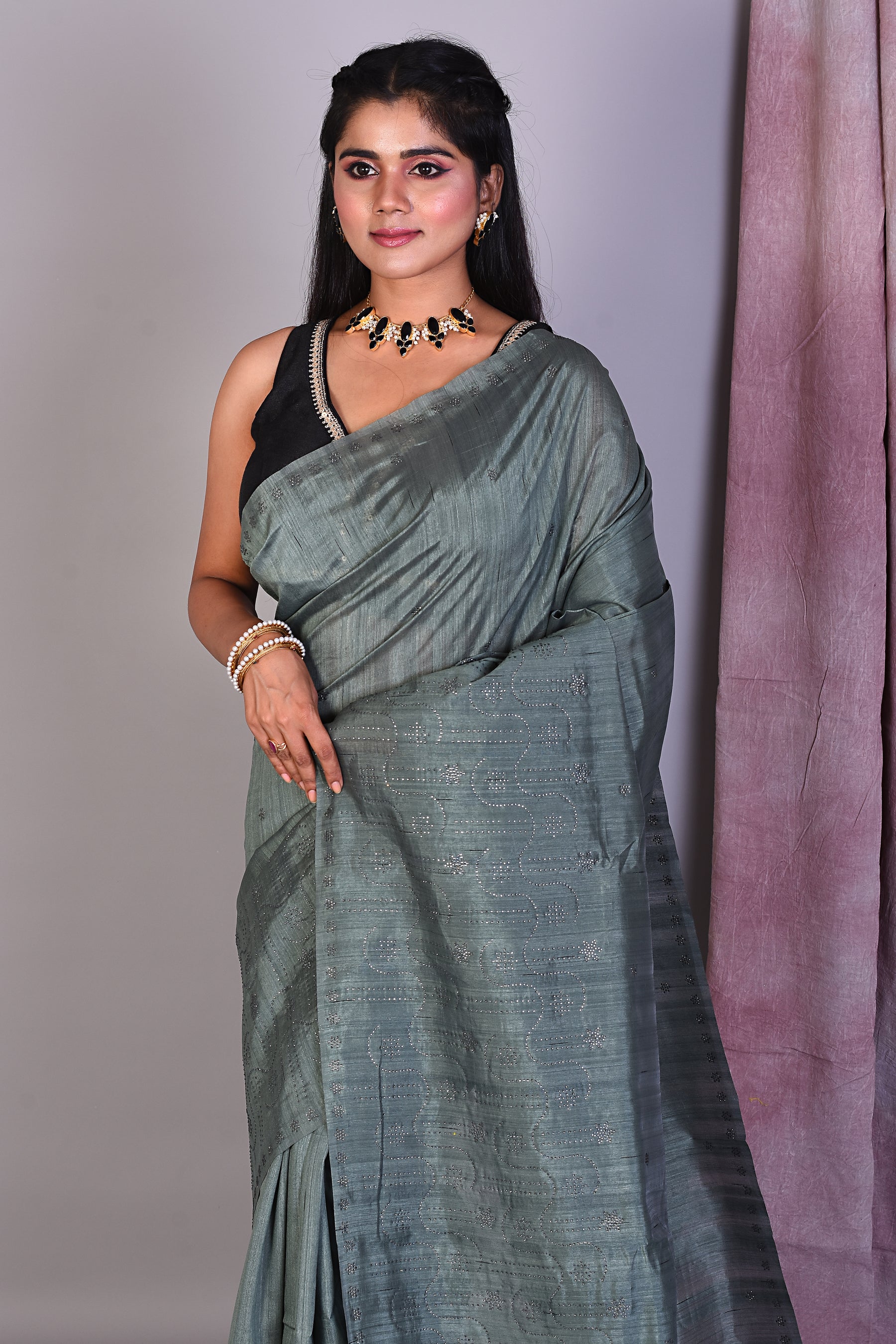 Moss Green Blended Art Silk Saree with Sequence Work - Keya Seth Exclusive