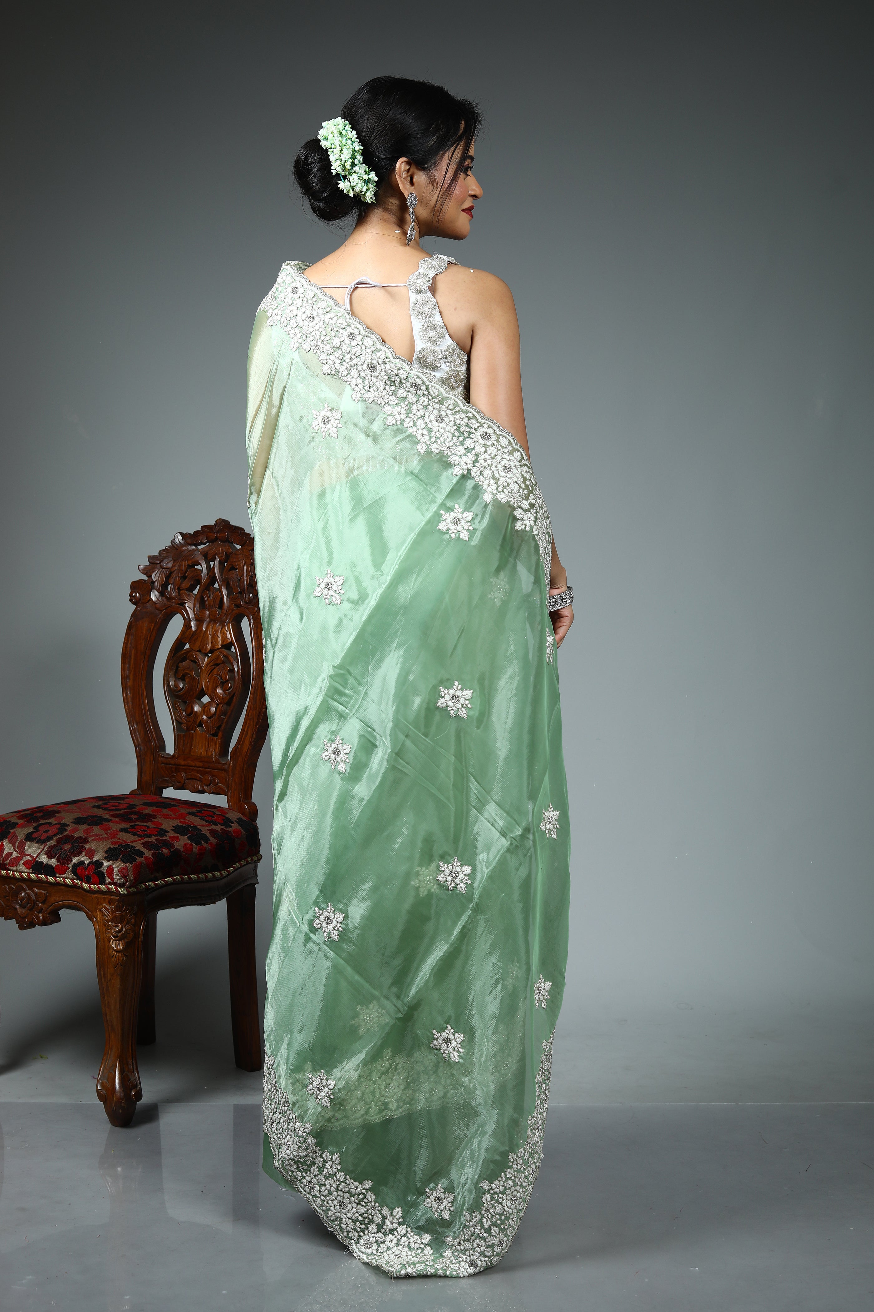 Light Green Blended Jimmy Choo Saree