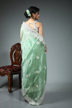 Light Green Blended Jimmy Choo Saree