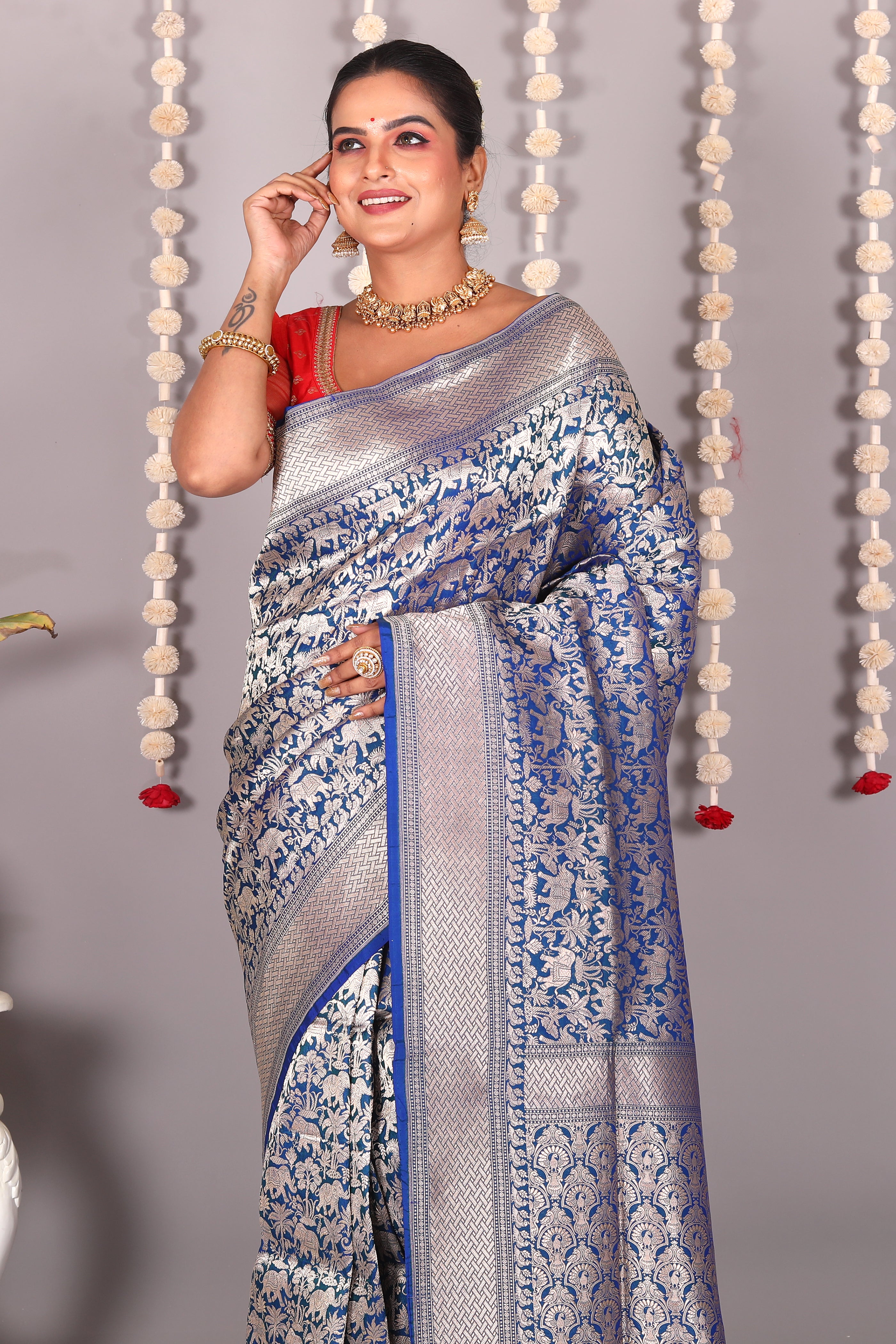 Blue Pure Katan Silk Saree - Keya Seth Exclusive