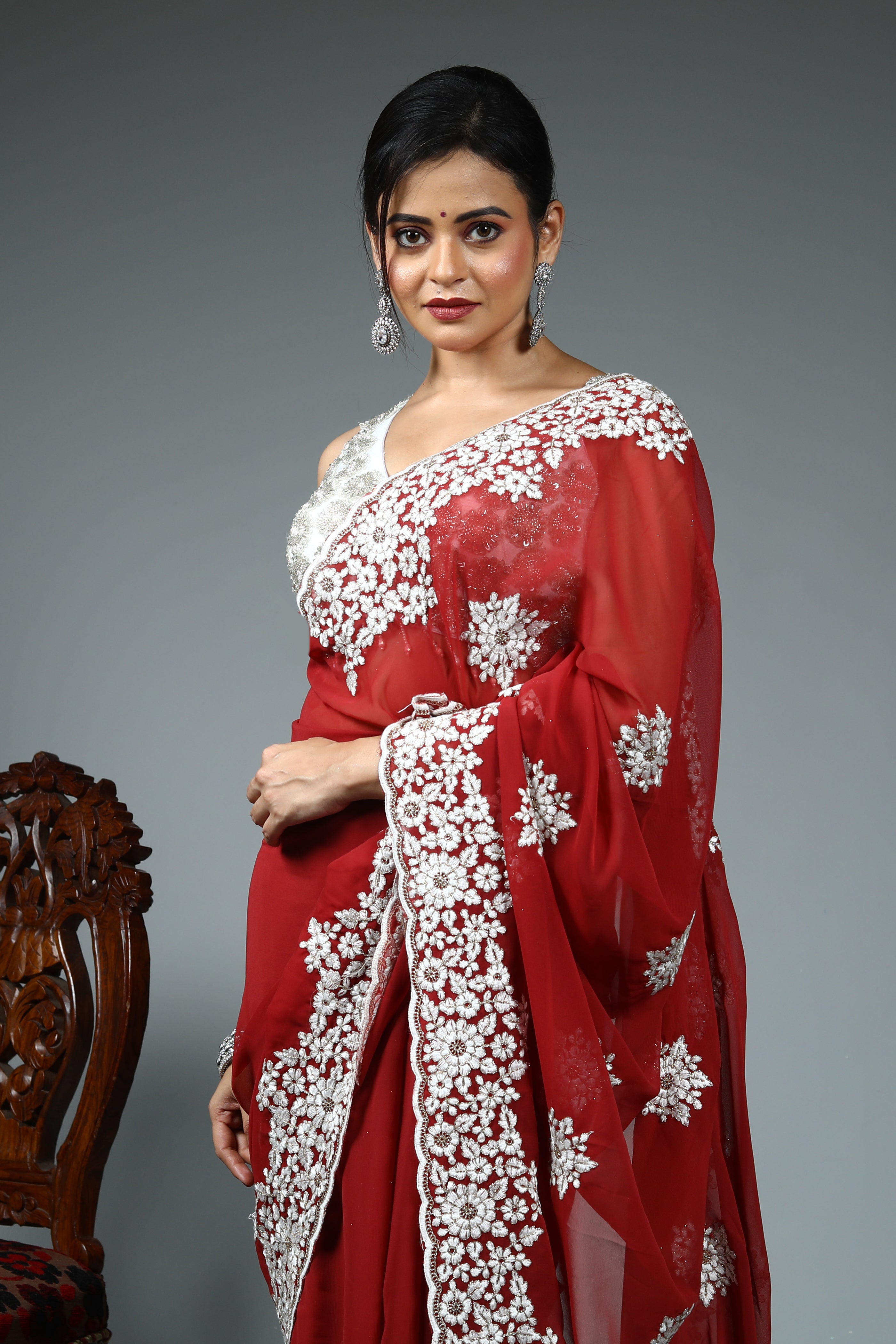 Maroon Blended Georgette Saree