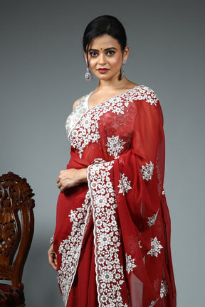 Maroon Blended Georgette Saree