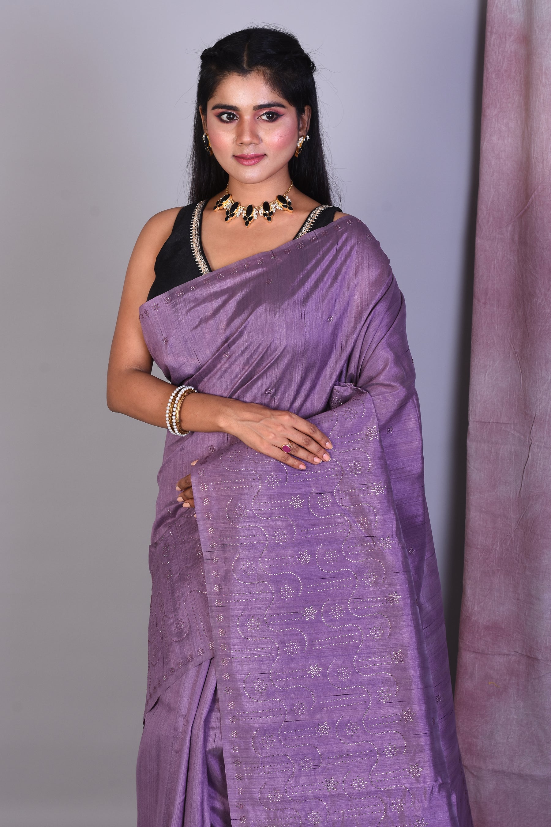 Lavender Blended Tussar Saree with Sequence Work - Keya Seth Exclusive