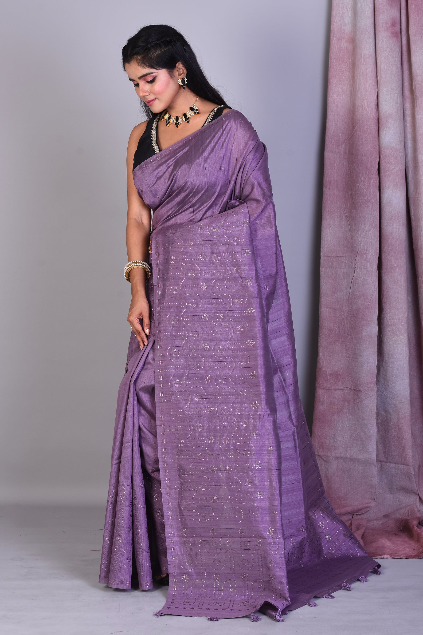 Lavender Blended Tussar Saree with Sequence Work - Keya Seth Exclusive