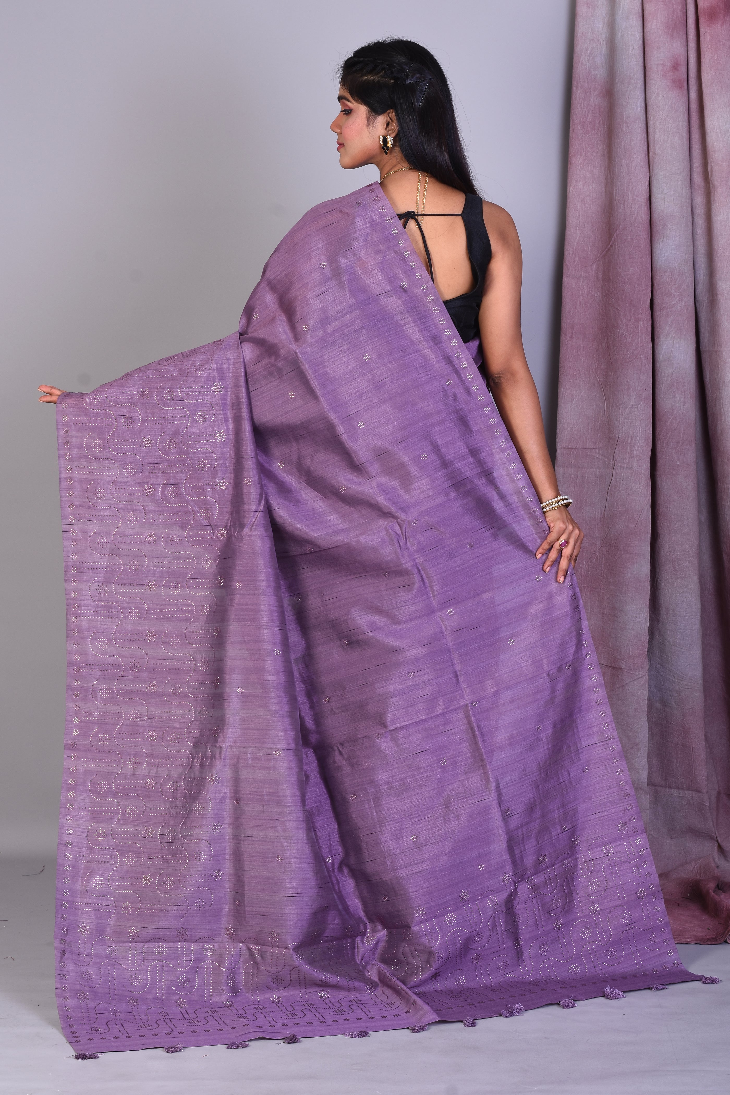 Lavender Blended Tussar Saree with Sequence Work - Keya Seth Exclusive