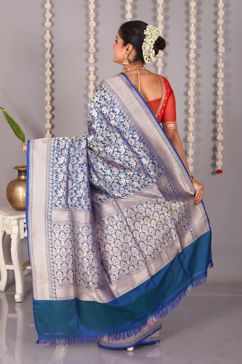 Blue Pure Katan Silk Saree - Keya Seth Exclusive