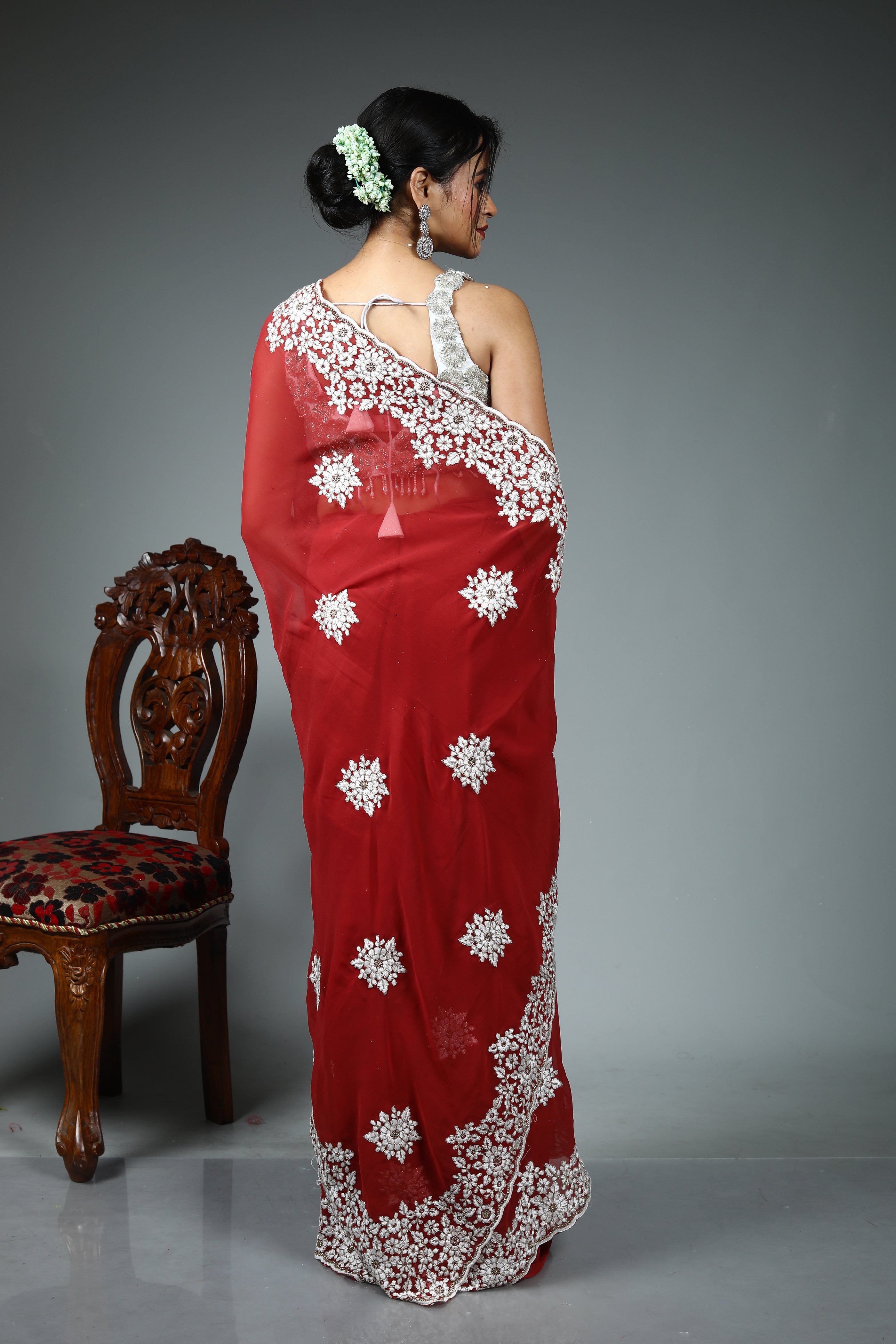 Maroon Blended Georgette Saree