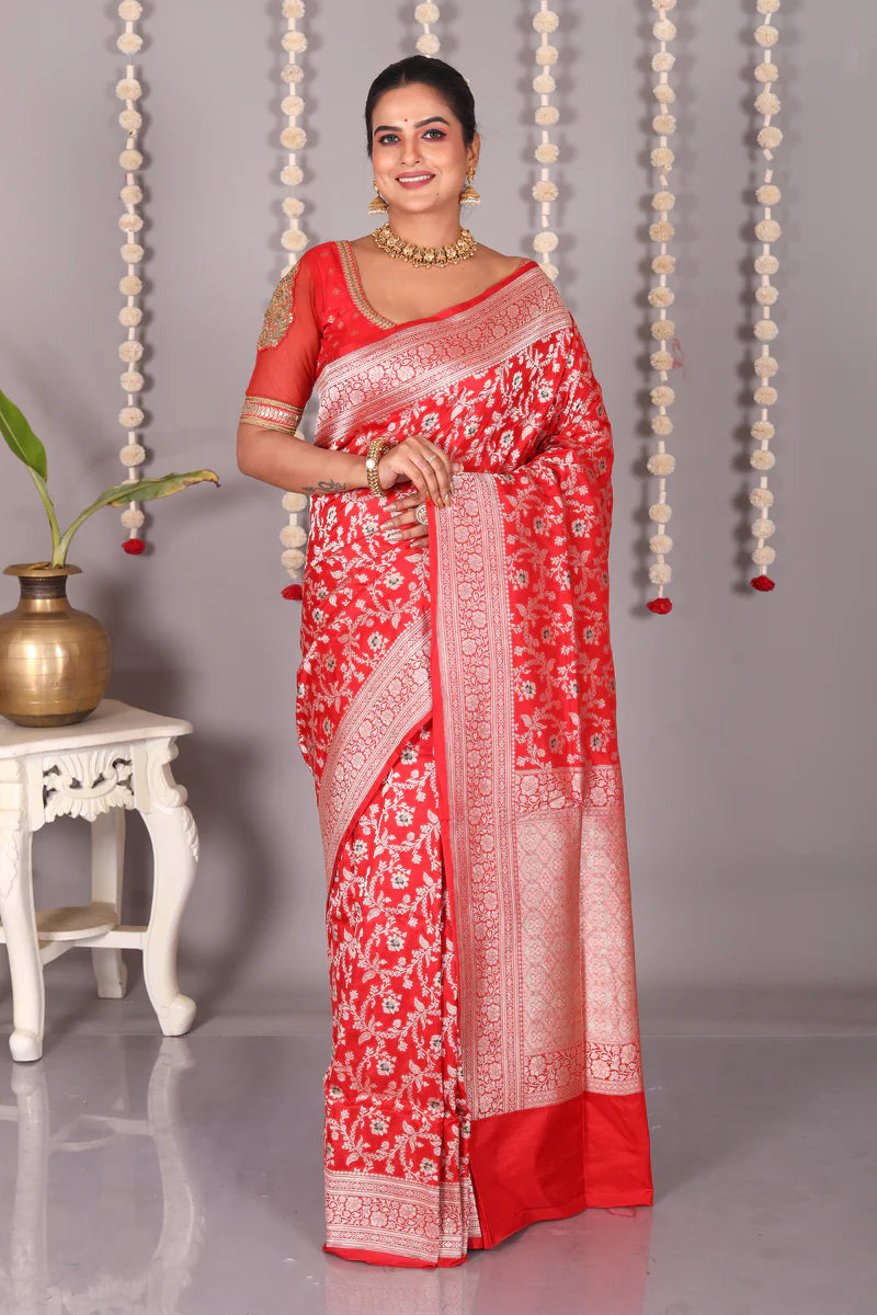 Red Pure Katan Silk Saree - Keya Seth Exclusive