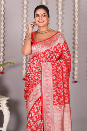 Red Pure Katan Silk Saree - Keya Seth Exclusive