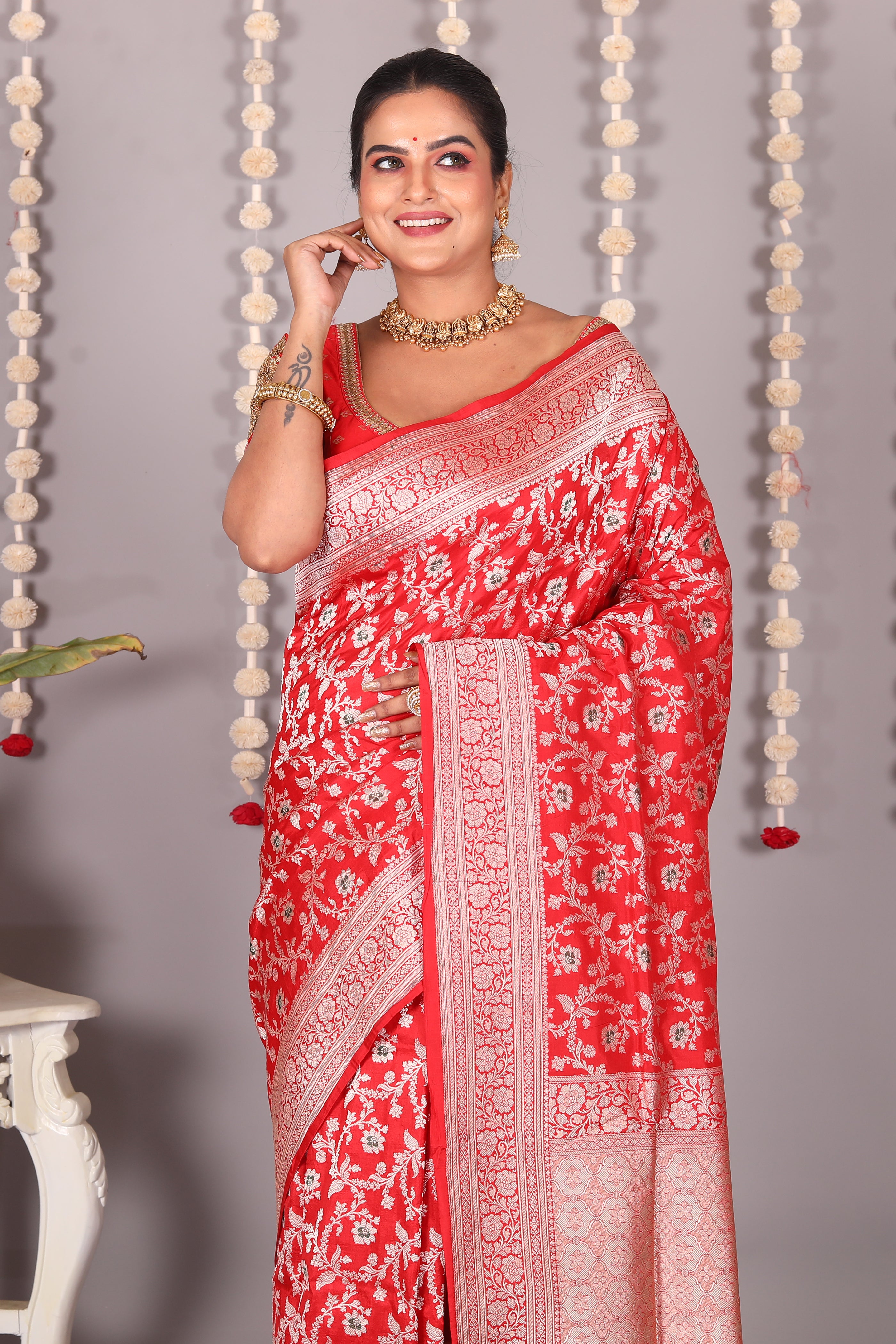 Red Pure Katan Silk Saree - Keya Seth Exclusive
