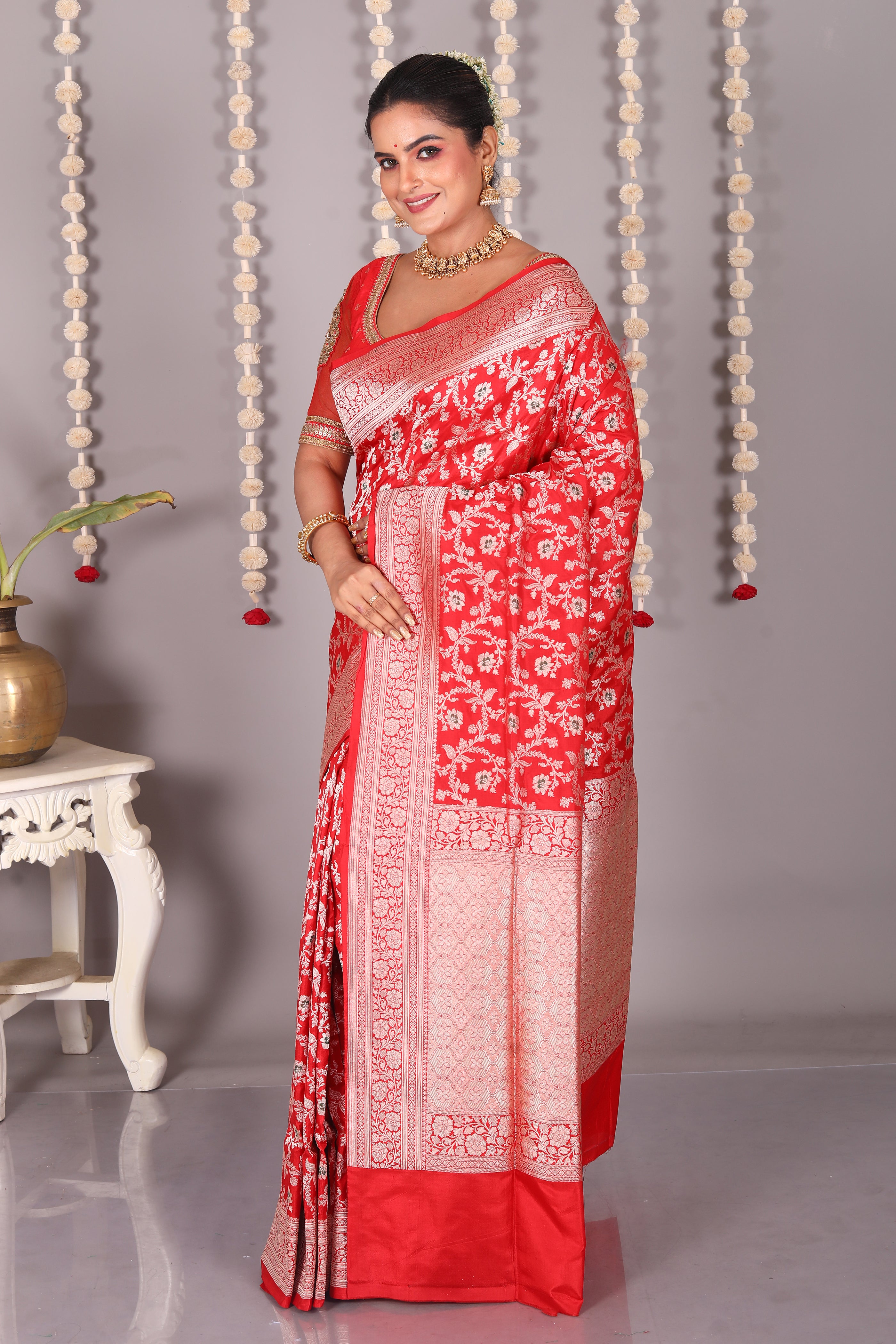 Red Pure Katan Silk Saree - Keya Seth Exclusive