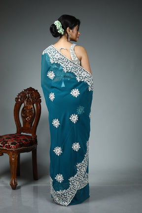 Sea Green Blended Georgette Saree